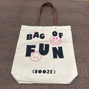 Bag of Fun Booze Tote Bag Canvas Smiley Face Graphic